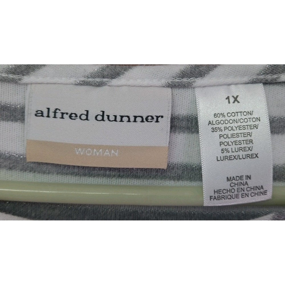 Alfred Dunner Womens White Gray Striped Embellished Neckline 3/4 Sleeve Size 1X - Picture 4 of 9
